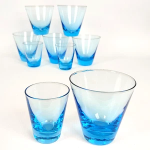 MCM Capri Aqua Blue 4oz Lowball DOUBLE SHOT Whisky Gläser + 2oz Shot Menge 9 - Bild 1 von 10