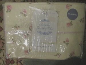 Simply Shabby Chic FLORAL CASTLE Cream Yellow Pink Rose FLANNEL Sheet Set - Twin - Picture 1 of 3