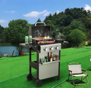 25650 BTU Propane Gas Grill Griddle Flat Outdoor Cooking BBQ Grill w/3-Burner - Picture 1 of 8