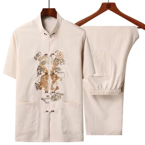 Men Traditional Chinese Tang Suit Jacket Kungfu Uniform Outfit Dragon Embroidery - Picture 1 of 10