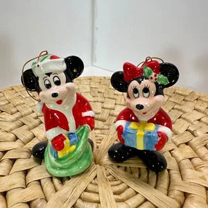 Disney Japan Mickey Minnie Mouse Santa Christmas Ornaments Vintage Ceramic 2 pc - Picture 1 of 6