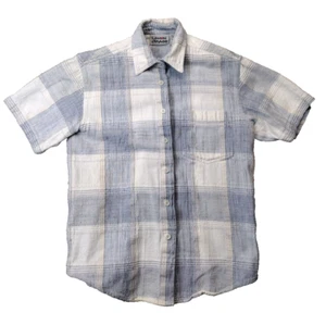 Vintage Lemon Grass Blue Plaid Short Sleeve Button Up Shirt Women Small - Picture 1 of 7