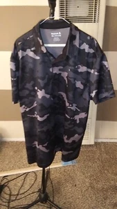 Reebok Mens Performance Ace Polo Shirt Black Camo Short Sleeve Mens 2XL - Picture 1 of 7