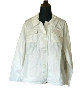dennis basso womens stretch denim jean jacket white size 2X cotton spandex new - Picture 1 of 8