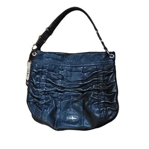 Cole Haan Bailey Ruched Hobo Shoulder Bag Black Pebbled Leather Purse - Picture 1 of 10