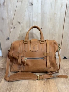 J. Peterman Co Mens Leather Bag Gladstone Travel Weekender Tan Removable Strap - Picture 1 of 11