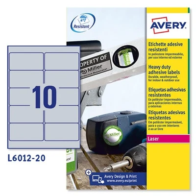 Etiquetas adesivas extra fortes prata resistente Avery L6012-20 (96,0 x 50,8 mm), 1 - Imagem 1 de 2