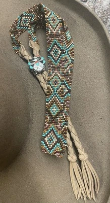 DISEÑO NATIVO ZUNI INCRUSTACIÓN BOLO Hecho a Mano Cuentas Banda para Sombrero BANDA PARA SOMBRERO PLATA ESTERLINA Foto 1 de 4