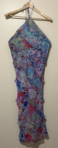 Zara Watercolor Halter Maxi Dress Size XS Blue Floral Romantic Wedding Guest - Picture 1 of 6