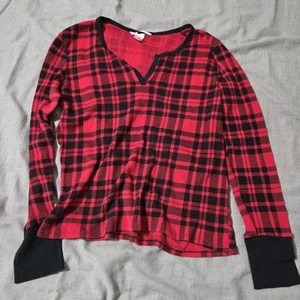 Victoria Secret Buffalo Plaid Thermal Long Sleeve PJ Top Womens Medium Black Red - Picture 1 of 3
