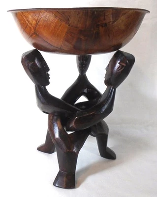 African Wooden Carved Tripod Bowl Stand, Hand Carved, 10.5" x 8" - Image 1 of 4