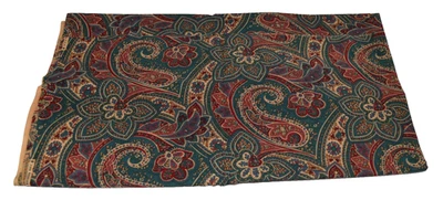 Vintage Joan Kessler for Concord Fabrics Green Red Paisley Fabric 44" x 2 Yd 22" - Image 1 of 4