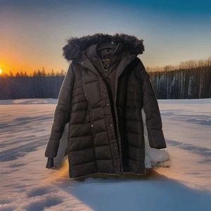 Chaqueta de invierno parka con capucha ribete de piel grande sintética negra talla XL de Nautica para mujer - Imagen 1 de 14