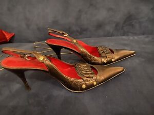Cesare Paciotti Dark Gold Stiletto Style Strap Shoes. Great Condition
