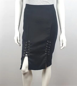 Falda lápiz Luvalot talla 10 negra ajustada con cordones aberturas divididas para mujer fiesta club - Imagen 1 de 12