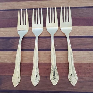 4 forchette per insalata Rogers Co DREAM ROSE 6" acciaio inox placcato oro Corea - Foto 1 di 7