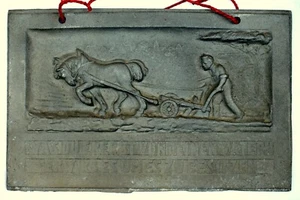 Altes Zinnschild mit Spruch und Stempel Schild - Bild 1 von 2