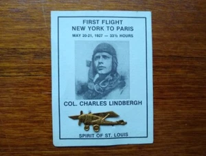 Pin de metal histórico de 1927 recuerdo de Charles Lindbergh primer vuelo de Nueva York a París - Imagen 1 de 4