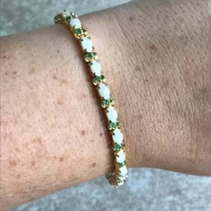 5Ct Oval Cut Lab Created Opal & Emerald 14k Yellow Gold Plated Tennis Bracelet - Picture 1 of 6