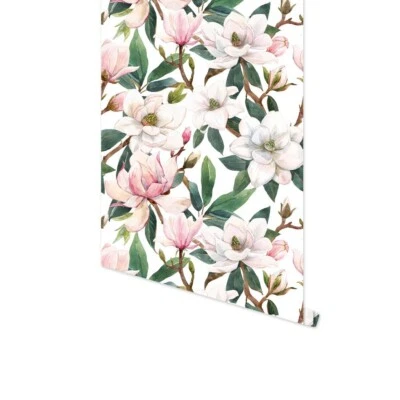 Papel Pintado Autoadhesivo Vinilo Extraíble Magnolia Folral Pelar y Pegar 17"x118" Foto 1 de 4