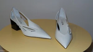 $1370 PRADA LOGO WHITE LEATHER PUMPS SIZE 36 - Picture 1 of 12