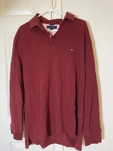 Tommy Hilfiger Langarm Polo Dunkelrot Herren XL Gebraucht Vintage - Bild 1 von 4