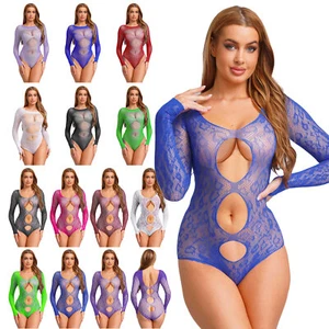 Women Sexy Fishnet Bodysuit Lingerie Hollow Rave See Through Bodysuits Lingerie - Picture 1 of 103