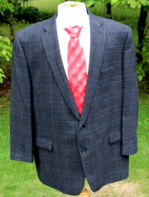 Ralph Lauren Blazer Sports Coat Wool Dark Gray Wool w/ Windowpane Plaid Sz 50 L - Image 1 of 4