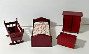 Vintage Mini Puppenhaus Holz Möbel 4 Teile Set mit beweglichen Teilen - Bild 1 von 10