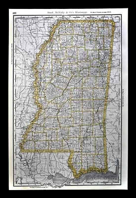 Mapa ferroviario Rand McNally 1892 Mississippi Jackson Biloxi Vicksburg Tupelo RR Foto 1 de 4