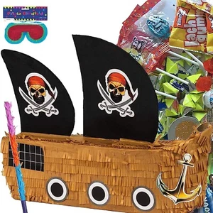 BARCO PIRATA Piñata + Máscara + Bastón + Relleno Fiesta Cumpleaños Infantiles - Imagen 1 de 10