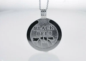 Black Belt Silver 925 Pendant Necklace Krav Maga Ninjitsu TKD BJJ Martial Arts - Picture 1 of 12