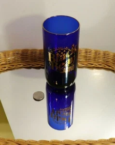 FOND DU LAC BLACK BEAR CASINO COBALT BLUE BEER GLASS GOLD LETTERING - Picture 1 of 5