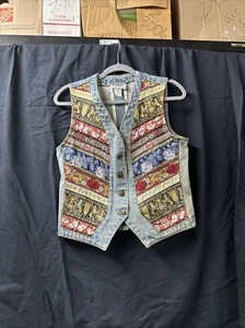 Vintage 90s The Limited Patchwork Jean Vest Hippy Bohemian Size Medium S17 - Picture 1 of 4
