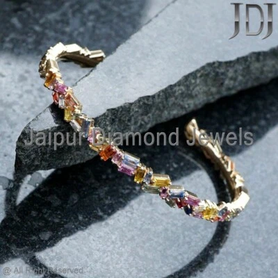 Brazalete Brazalete Brazalete Oro Amarillo 14k Corte Baguette Natural Multi Zafiro Joyería Foto 1 de 4