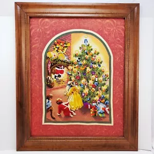Sunset Designs 1981 Wonderment Of Santa Completed Framed Stitchery 24" x 20" - Picture 1 of 12