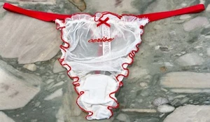NEW Victoria Secret Dream Angels French Cerise Ruffle Mesh V-String - White XL - Picture 1 of 4