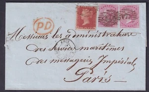 Liguero pequeño 1855 4d SG62 X 2 1d PJ Londres a París rojo PD excelente - Imagen 1 de 2