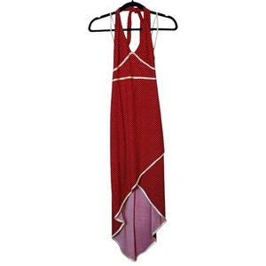 Vintage City Dreiecke rot gepunktet Neckholder High Low Kleid Medium Retro Pinup - Bild 1 von 10