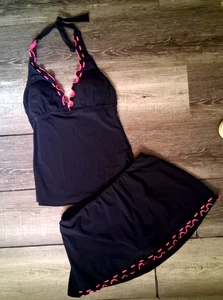 Tankini Profile Gottex Talla 8 Falda Negro Rosa Una Puntada en el Tiempo ¡RARO! Y2K - Imagen 1 de 8
