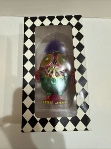 Ornamento gufo in vetro alto circa 4 1/2" NUOVO IN SCATOLA capelli viola sfocati - Foto 1 di 6