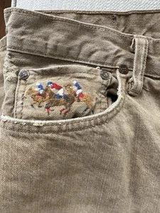 POLO RALPH LAUREN Mens Jeans Faded Size 34X32 Baxter Tan Brown Pony Stampede 867 - Picture 1 of 14
