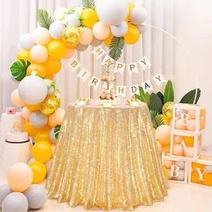 Round Sparkling Table Cover Solid Color Glitter Tablecloth Christmas Party - Picture 1 of 18