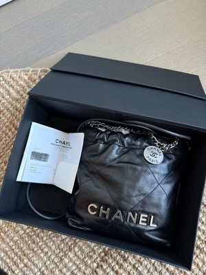 Shiny Calfskin Quilted Mini Chanel 22 Black Silver - Image 1 of 4