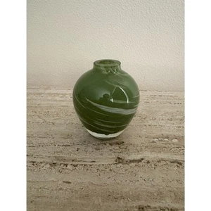 Green and White Marbled Blown Glass Vase - Picture 1 of 6