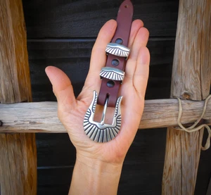 Native American Navajo 3 Piece Ranger 925 Sterling Silver Buckle Set - Picture 1 of 5