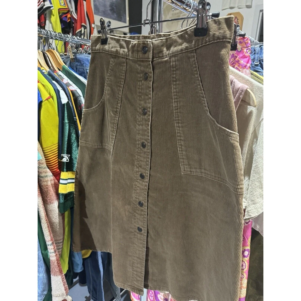 Falda acampanada vintage años 70 Zayre marrón pana cintura alta abotonada talla 10 Foto 1 de 4