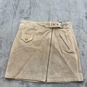 BLANKNYC Falda Mujer 26 Beige Cuero Tostado Mini Línea A Cinturón Gamuza Bolsillos Cremallera - Imagen 1 de 17