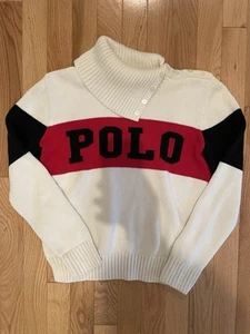 Polo Ralph Lauren XL Big Girls SKI Logo Turtleneck Sweater Knit Black Red White - Picture 1 of 7