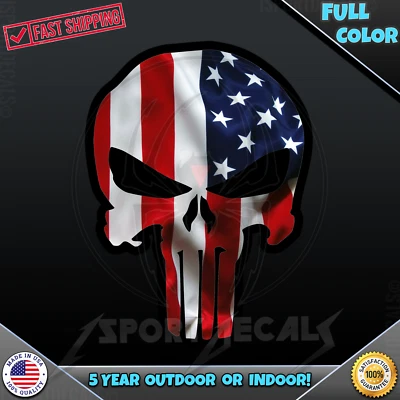 ISPORTDECALS.COM Punisher American US United States Waving Flag Car PC VINYL DECAL STICKER 009